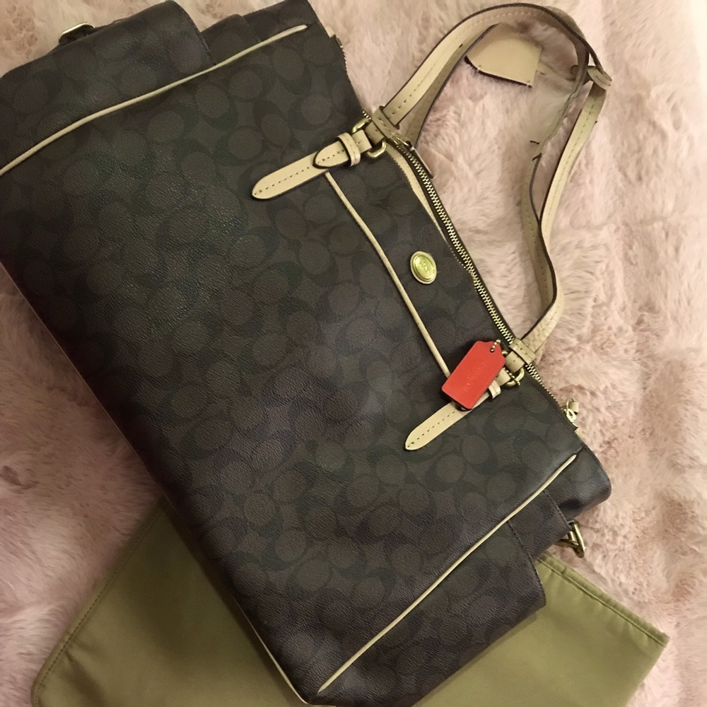 Leather Coach Diaper Bag with Changing Pad